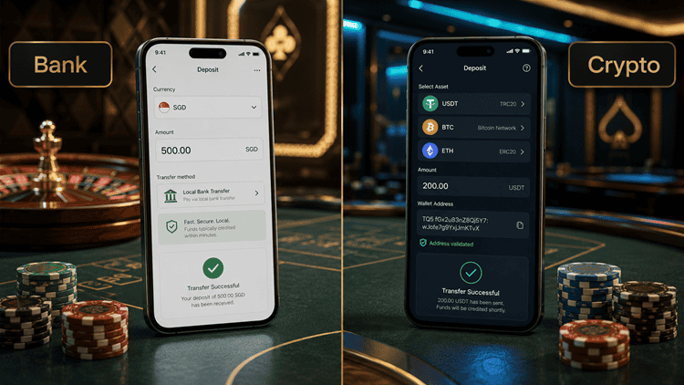 bank transfer vs crypto funding when depositing to online casinos in Singapore