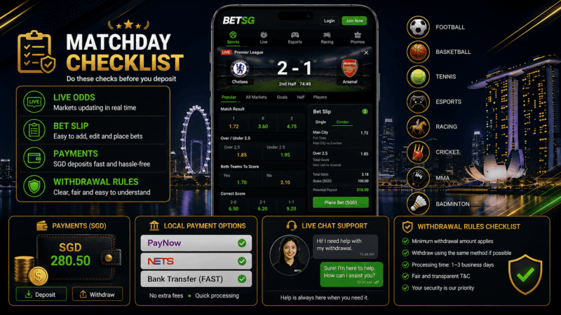 Sports betting sites matchday checklist for Singapore bettors checking live odds payments and withdrawal rules